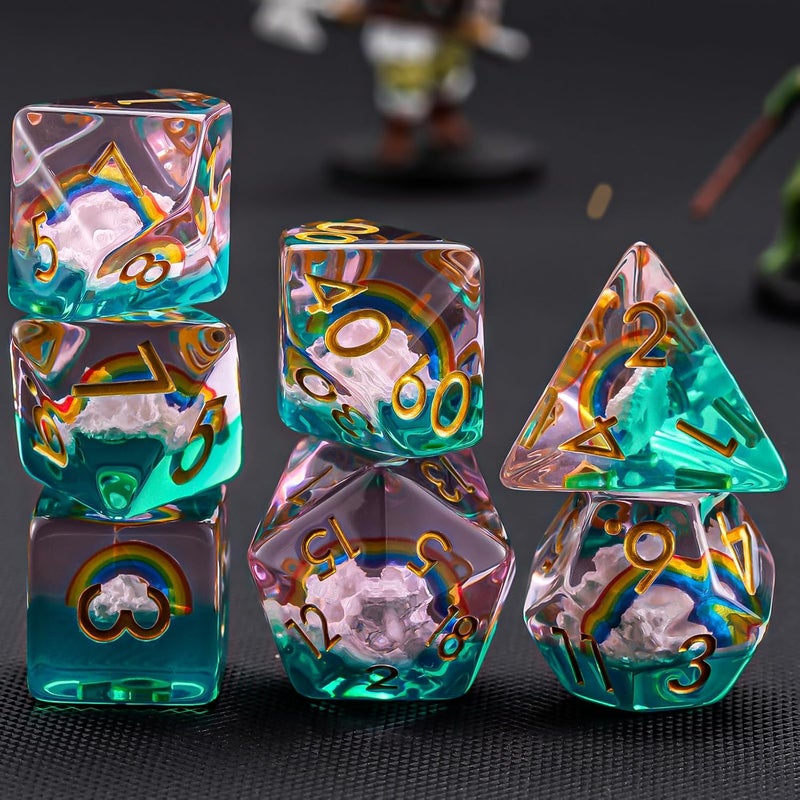 weyano Rainbow Resin D&D Dice Set, Polyhedral Dice for Dungeons and Dragons, RPG, MTG,Role Playing Games (D4, D6, D8, D10, D12, D20, D%) 7PC - Image 3